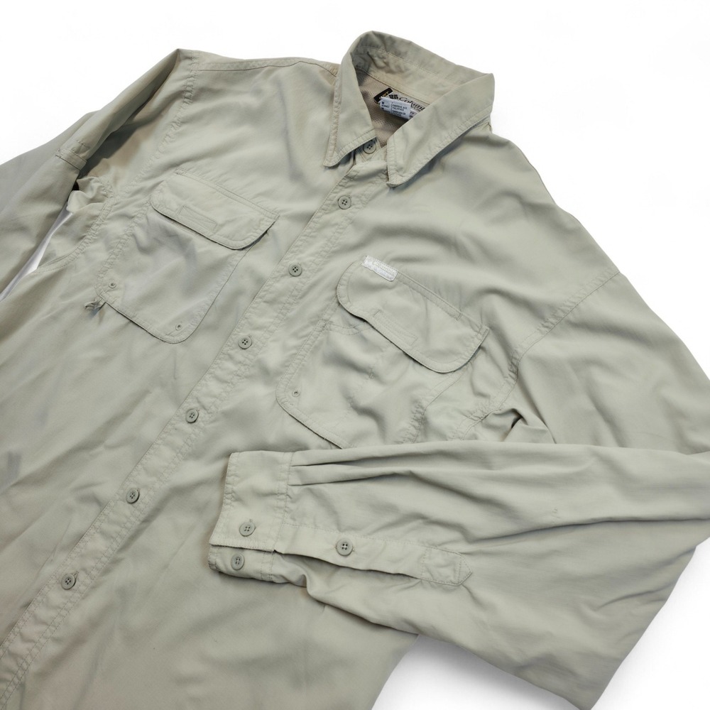 Columbia Men's M Button Up Long Sleeve Fishing Shirt Casual Work Outdoors Beige - Picture 3 of 9